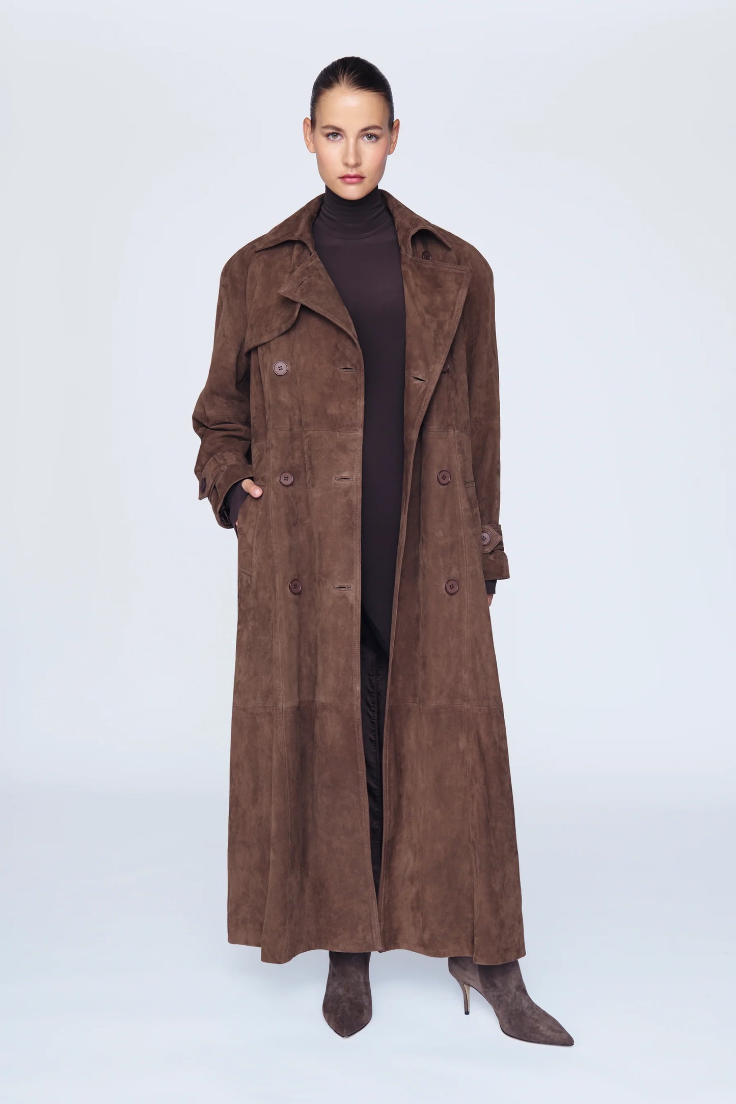 Eva Suede Trench Coat - Mocha