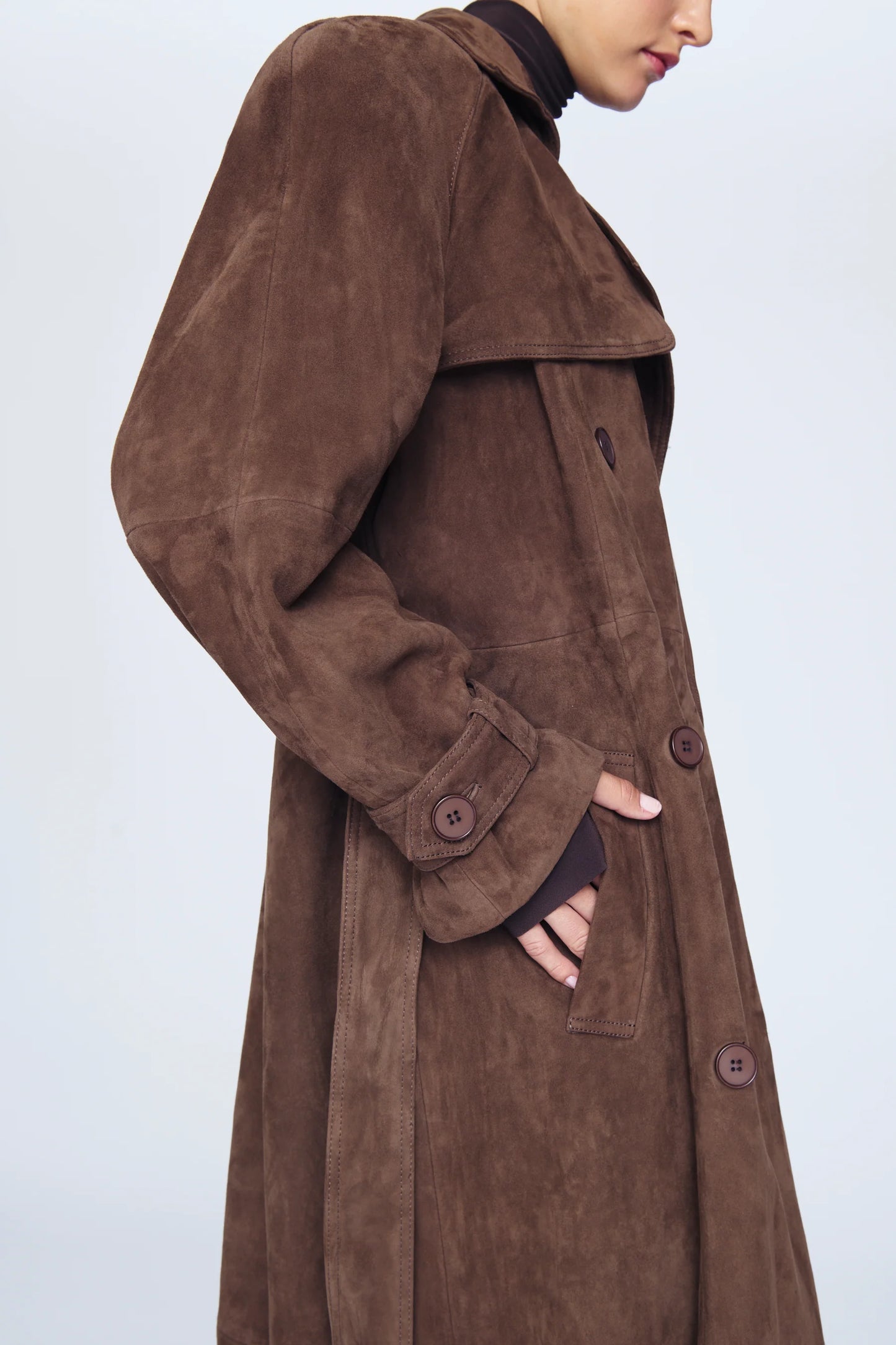 Eva Suede Trench Coat - Mocha