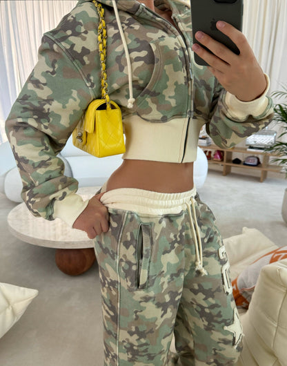 Camo Cropped Zip Hoodie
