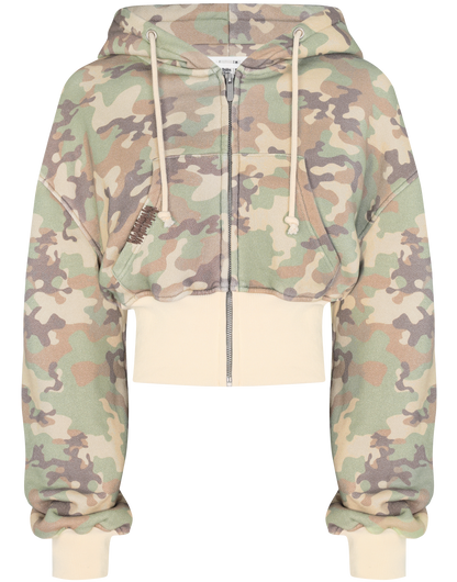 Camo Cropped Zip Hoodie