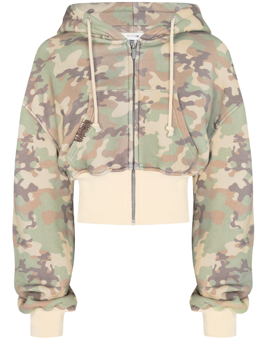 Camo Cropped Zip Hoodie