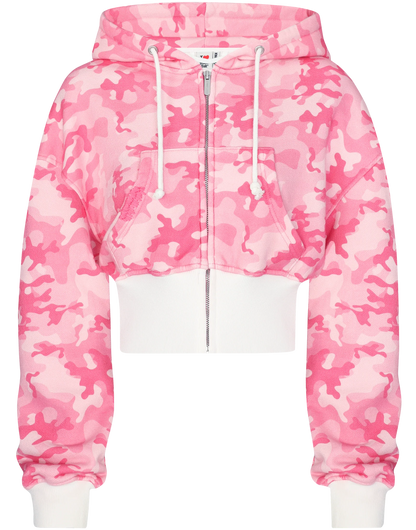 Camo Cropped Zip Hoodie
