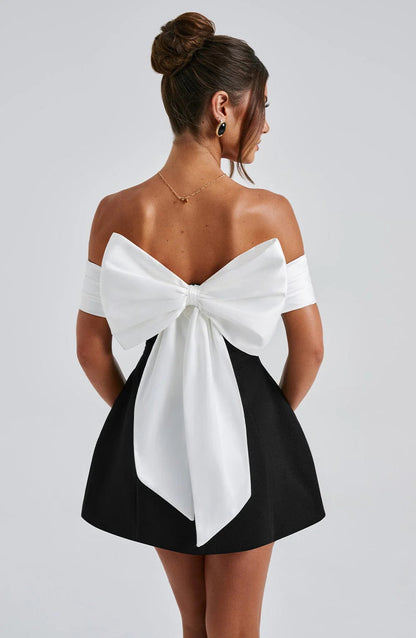 NOIR BLOOM MINI DRESS - BLACK/WHITE
